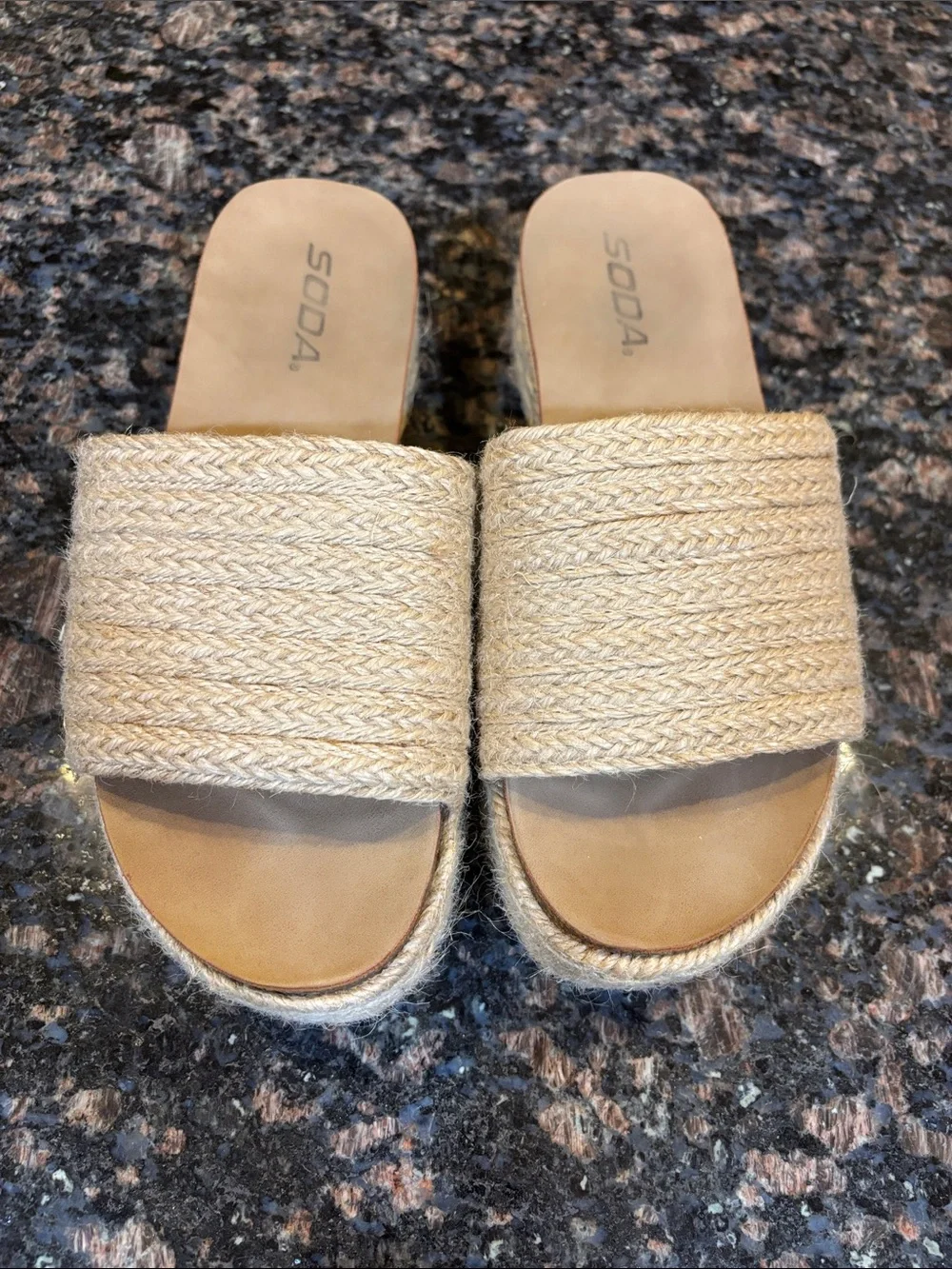 Soda Women’s Open Toe Platform Wedge Heel Raffia Espadrille Sandal